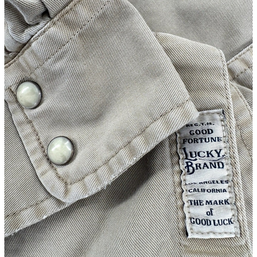 Lucky Brand Pearl Snap Shirt Men's XL Beige Saturday Stretch Western Americana - Picture 12 of 12